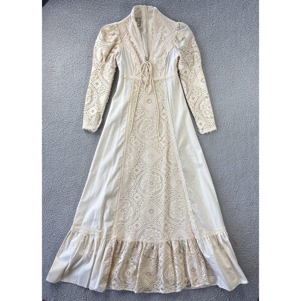 Vintage Gunne Sax‎ Dress Size 7 Crochet Lace Corset Prairie Cottagecore Wedding